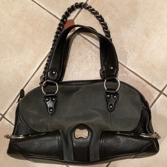 Michael Kors black leather & gray suede purse w/chain link hardware and strap - Picture 1 of 11